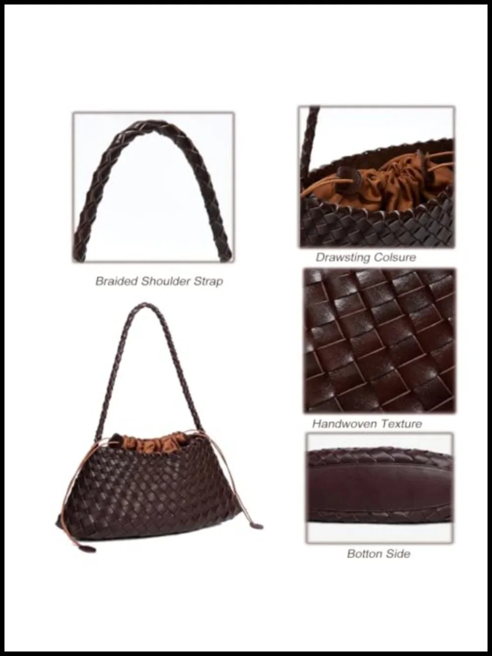 Faux Leather Woven Hobo Bag Handwoven Shoulder Tote Slouchy Braided Purse